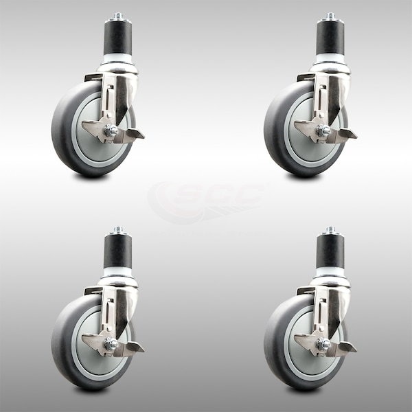 Service Caster 5 Inch 316SS Thermoplastic Rubber Swivel 1-7/8 Inch Stem Caster Set Brake SCC SCC-SS316EX20S514-TPRB-TLB-178-4 - main